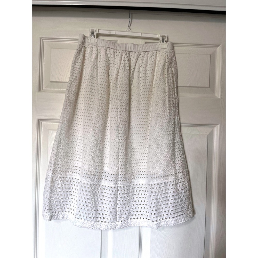 J.Crew White Cotton Eyelet Midi Skirt Elastic Waist Womens Size 4 - Picture 4 of 11